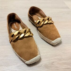 Maypol Tan Suede Gold Chain Espadrille Loafers EU 38 Made in Spain